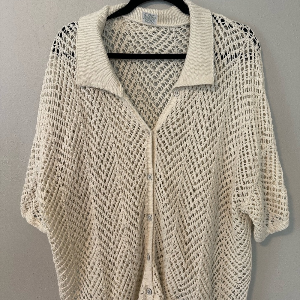 Wild Fable Cream Cardigan Sweater with Open-Knit Design